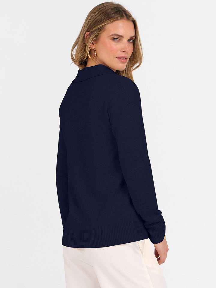 ANRABESS Women's Lightweight Polo V-Neck Knit Sweater