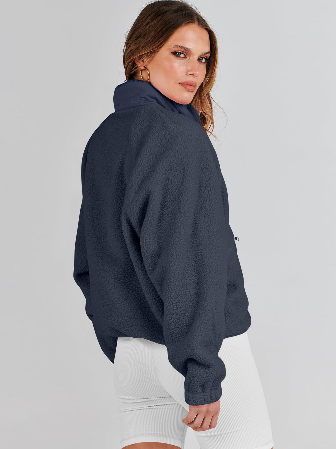 ANRABESS Women's Cropped Sherpa Shacket with Pockets
