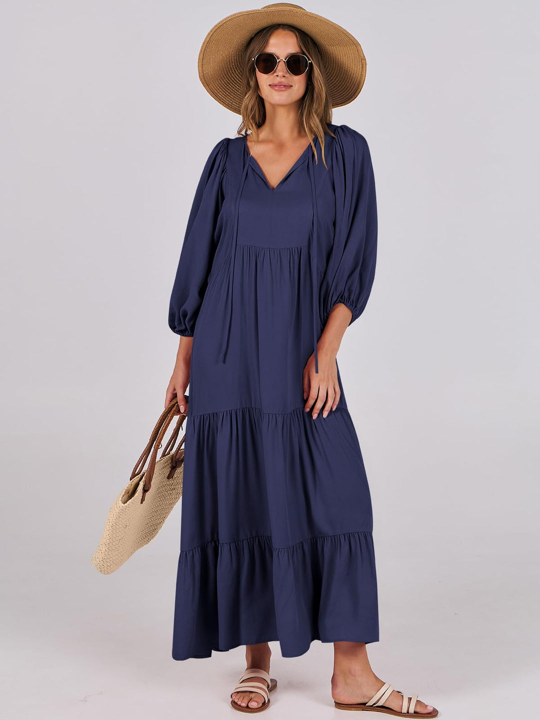 ANRABESS Women's Boho Floral V-Neck Maxi Dress
