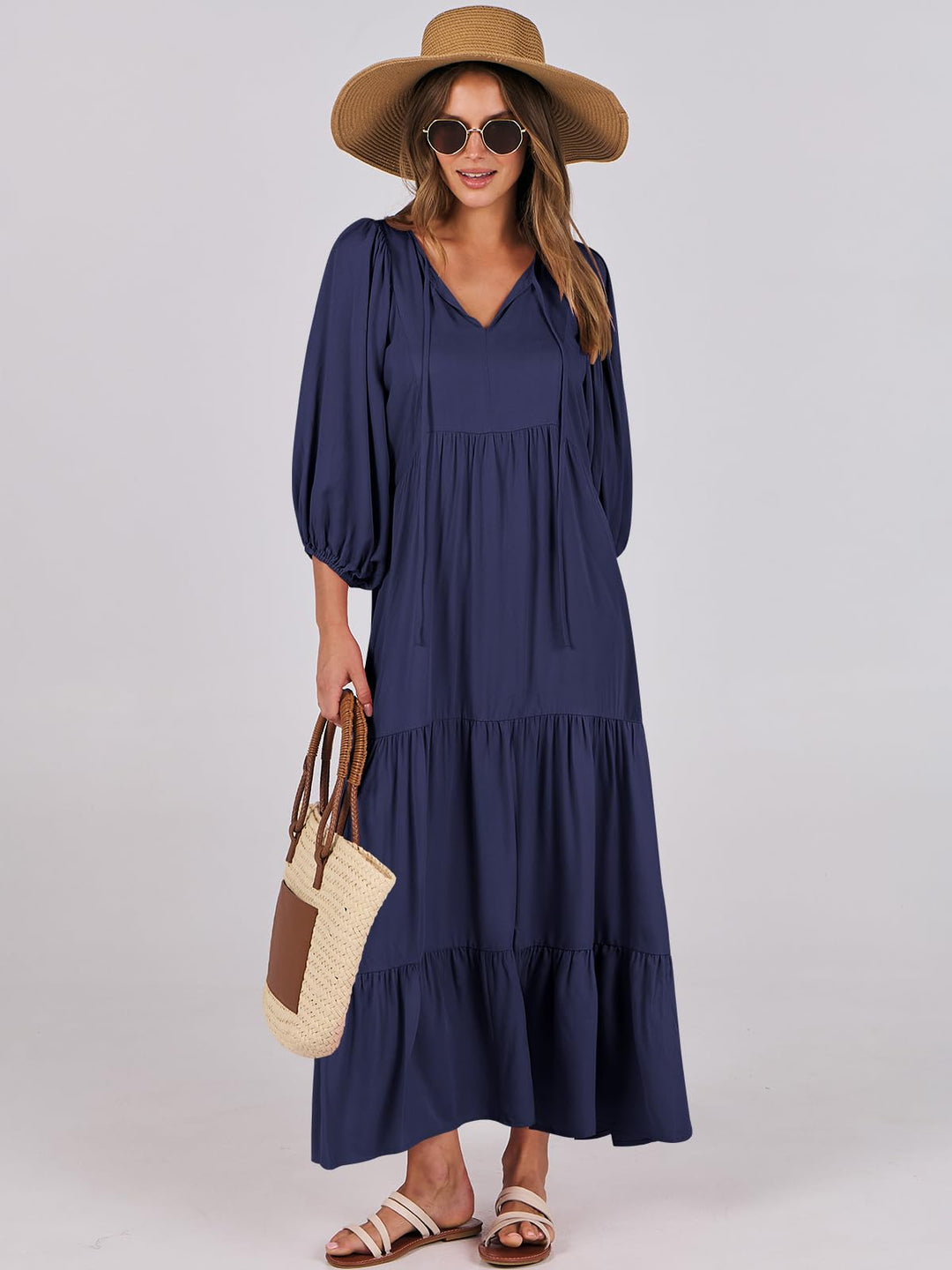 ANRABESS Women's Boho Floral V-Neck Maxi Dress