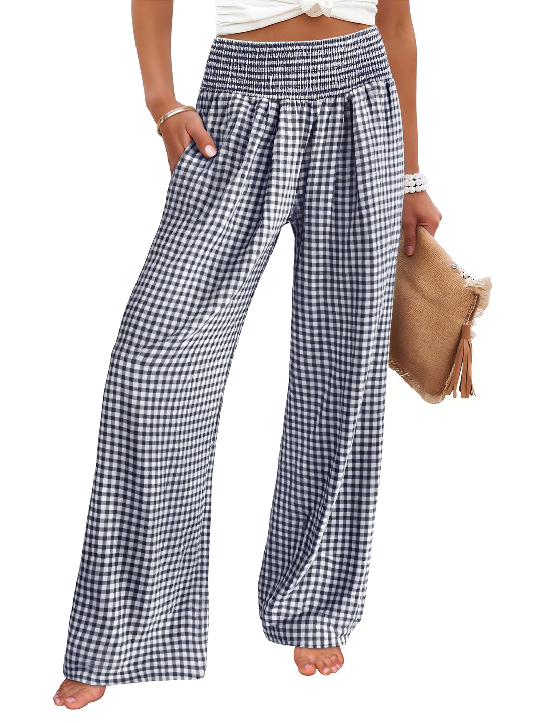 ANRABESS High Waisted Gingham Lounge Pajama Pants