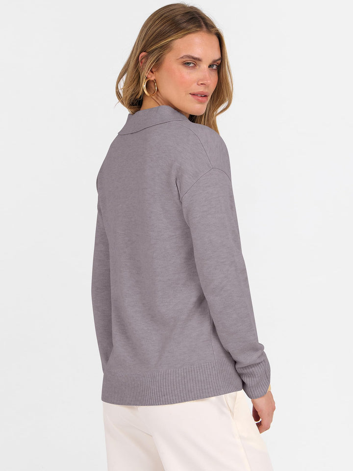 ANRABESS Women's Lightweight Polo V-Neck Knit Sweater