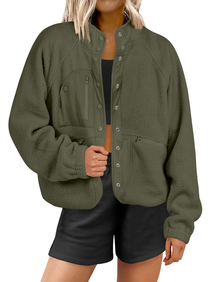 ANRABESS Women's Cropped Sherpa Shacket with Pockets