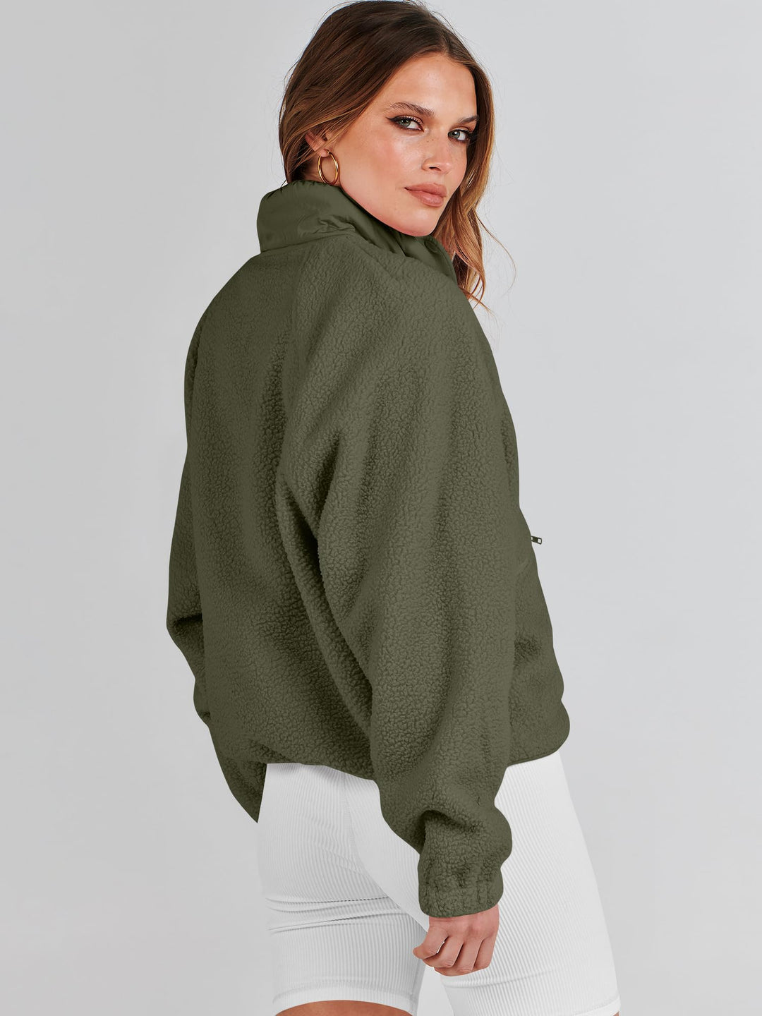 ANRABESS Women's Cropped Sherpa Shacket with Pockets