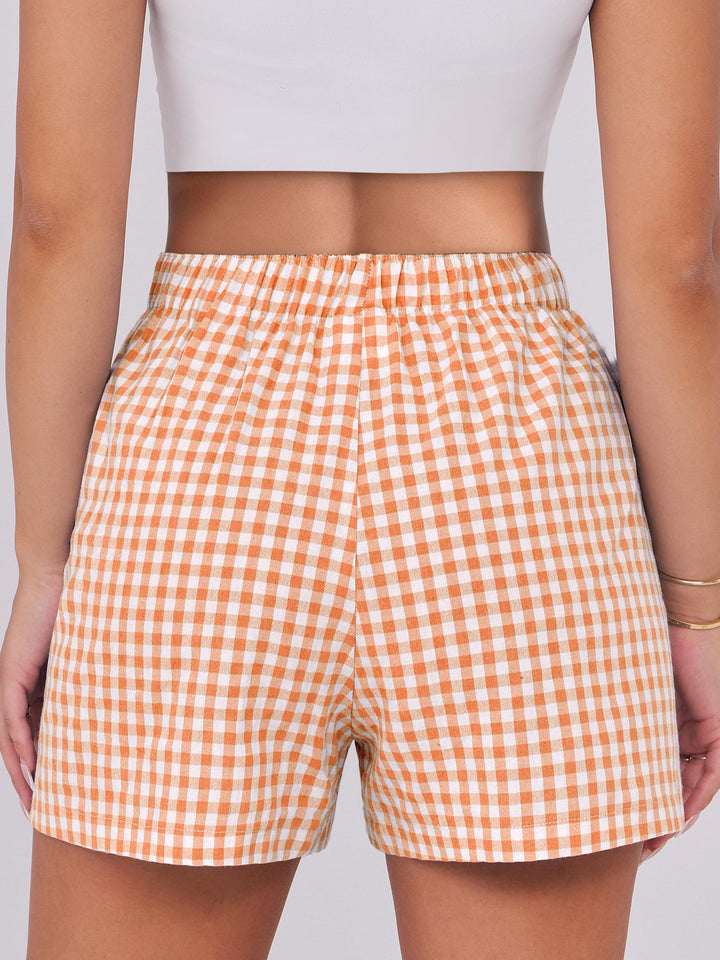 ANRABESS Womens Ruffle Boxer Shorts Gingham Elastic Waist Summer Casual Lounge Sleep Pajama Shorts Lightweight Loose Beach Bottoms with Pockets
