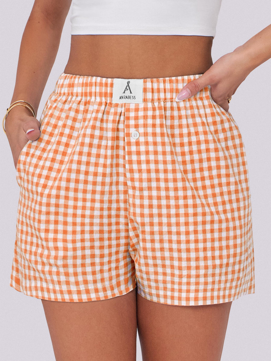 ANRABESS Womens Ruffle Boxer Shorts Gingham Elastic Waist Summer Casual Lounge Sleep Pajama Shorts Lightweight Loose Beach Bottoms with Pockets