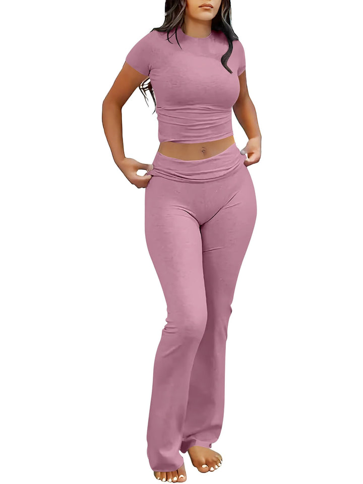 ANRABESS Women's 2-Piece Foldover Flare Legging Set