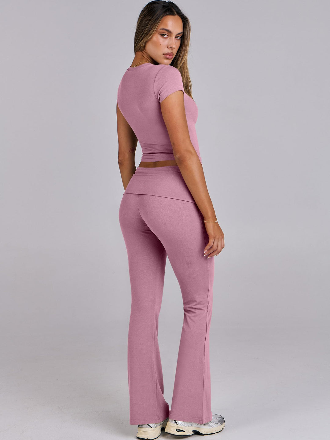 ANRABESS Women's 2-Piece Foldover Flare Legging Set