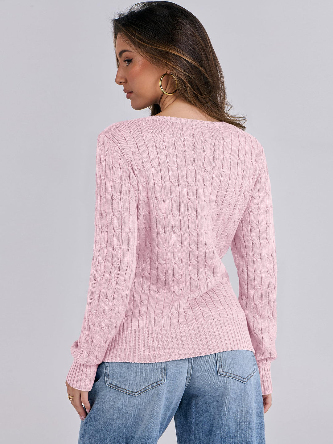 ANRABESS Women's Cable Knit V-Neck Fitted Sweater