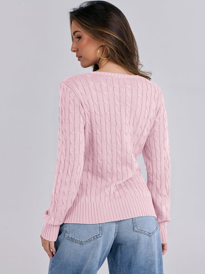 ANRABESS Women's Cable Knit V-Neck Fitted Sweater