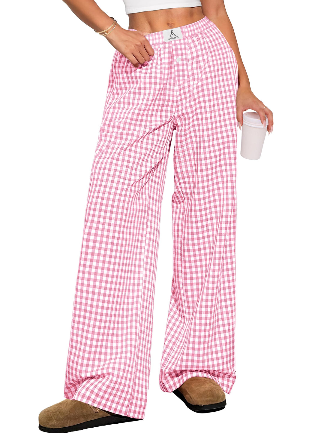 ANRABESS Women's Gingham Striped Lounge Pants with Pockets