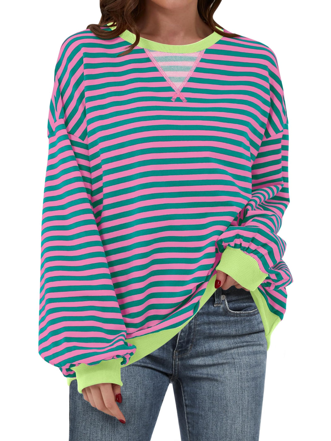 ANRABESS Women's Striped Oversized Long Sleeve Sweatshirt