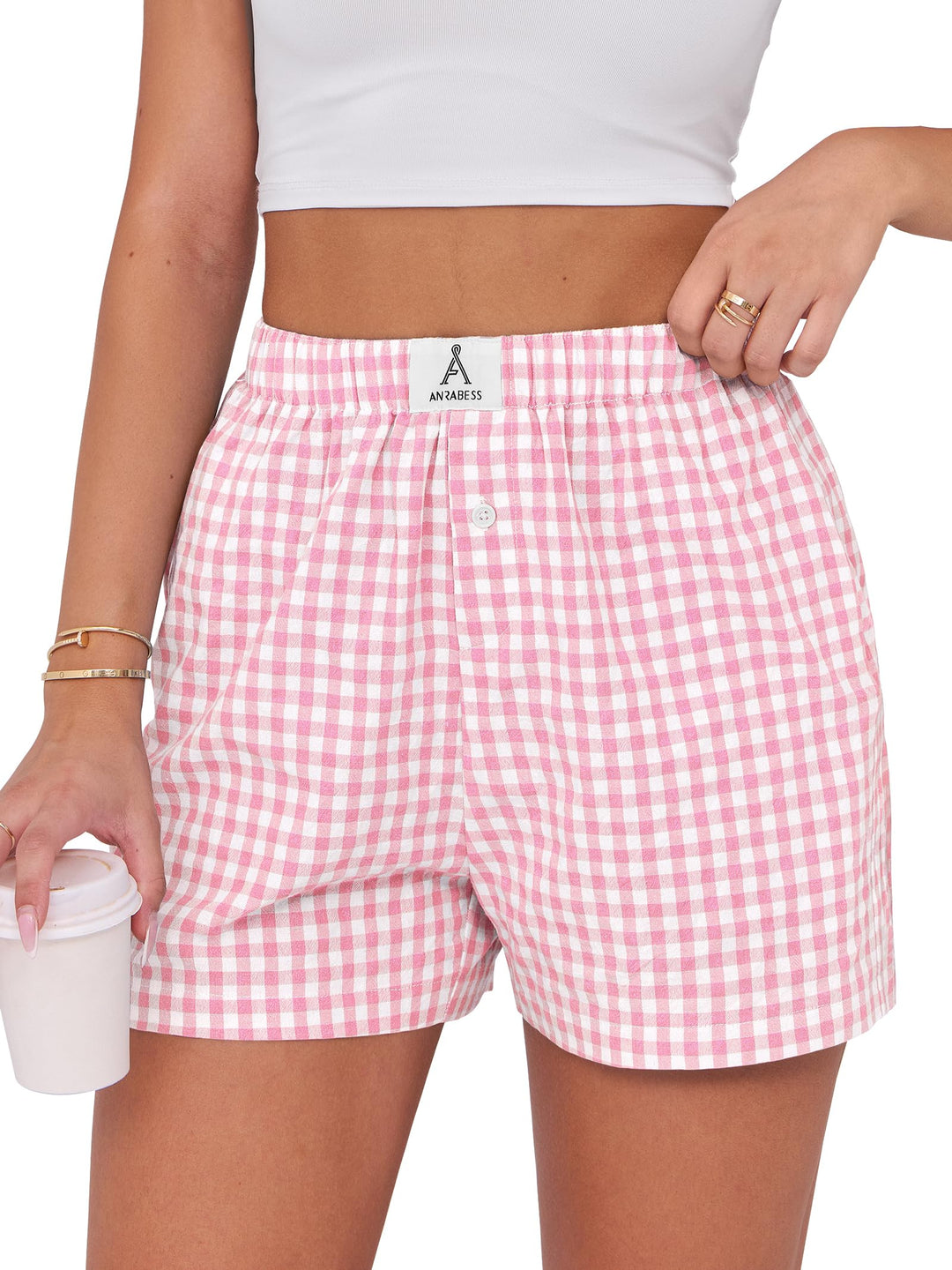 ANRABESS Womens Ruffle Boxer Shorts Gingham Elastic Waist Summer Casual Lounge Sleep Pajama Shorts Lightweight Loose Beach Bottoms with Pockets