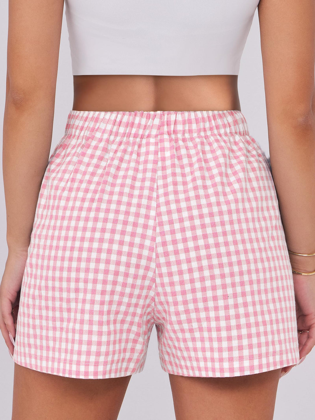 ANRABESS Womens Ruffle Boxer Shorts Gingham Elastic Waist Summer Casual Lounge Sleep Pajama Shorts Lightweight Loose Beach Bottoms with Pockets