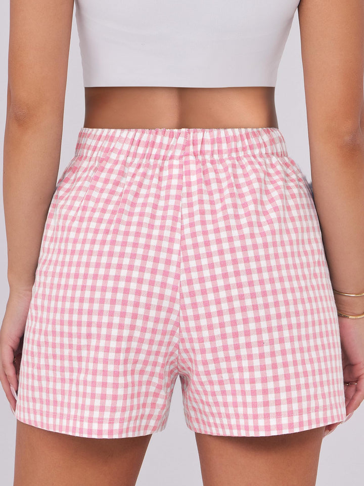 ANRABESS Womens Ruffle Boxer Shorts Gingham Elastic Waist Summer Casual Lounge Sleep Pajama Shorts Lightweight Loose Beach Bottoms with Pockets