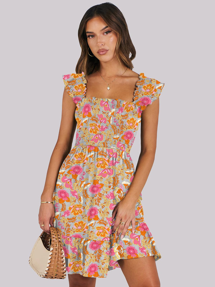 ANRABESS Boho Sleeveless Square Neck Beach Dress