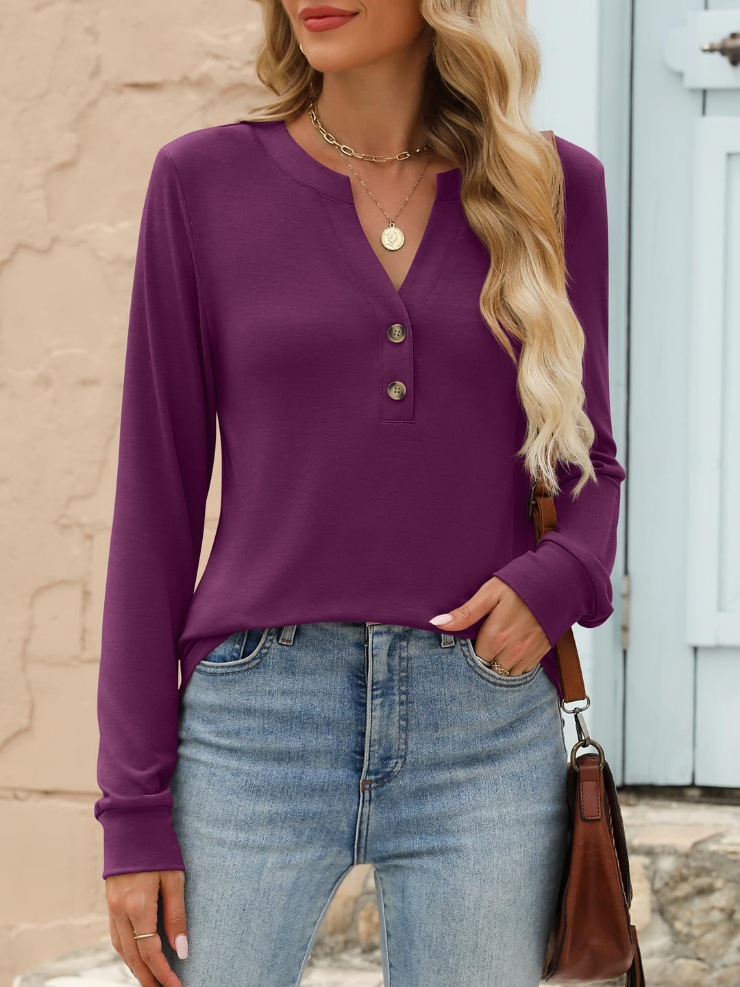 ANRABESS Women's Henley Long Sleeve Business Casual Top