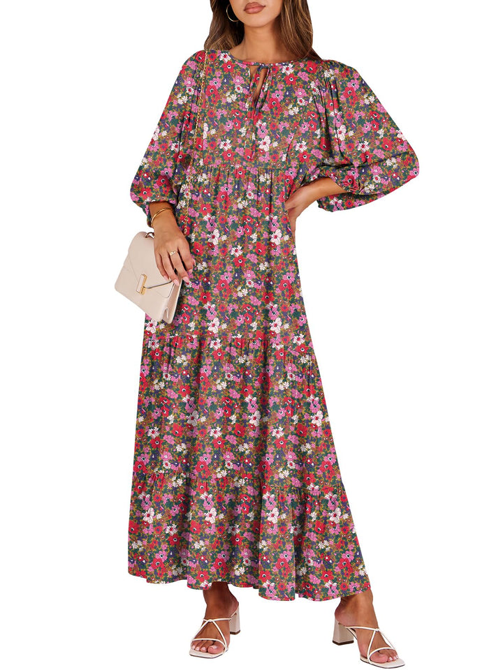 ANRABESS Women's Boho Floral V-Neck Maxi Dress