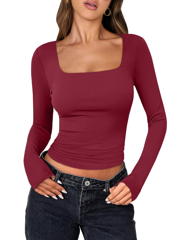 ANRABESS Women's Double Lined Square Neck Crop Top