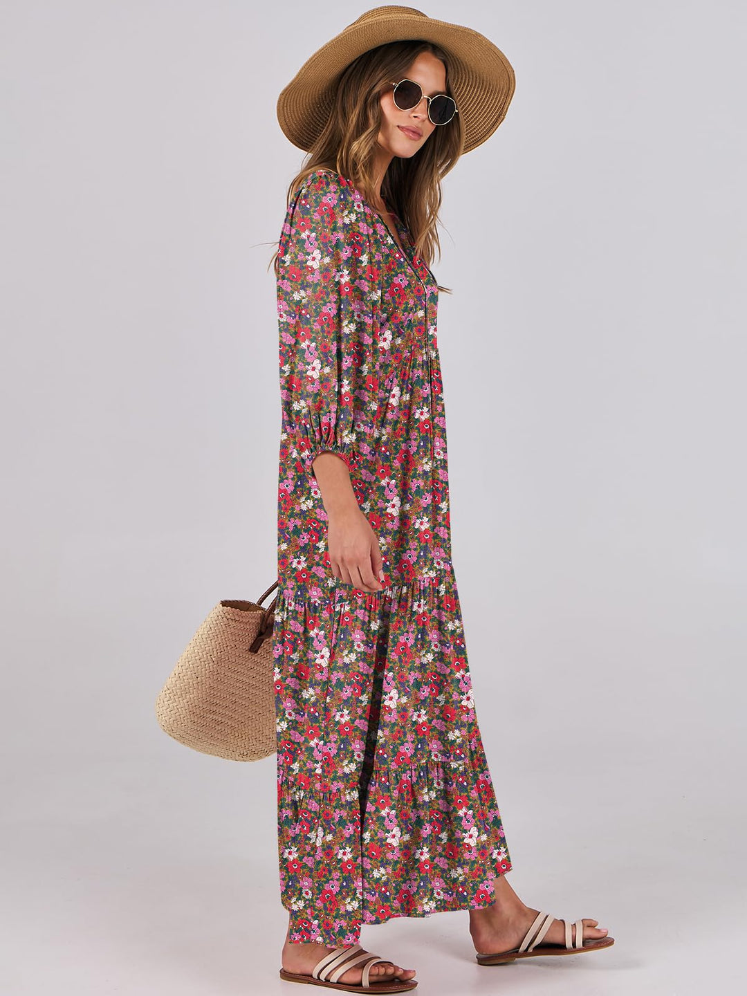ANRABESS Women's Boho Floral V-Neck Maxi Dress