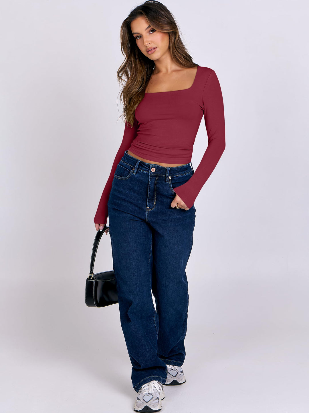 ANRABESS Women's Double Lined Square Neck Crop Top