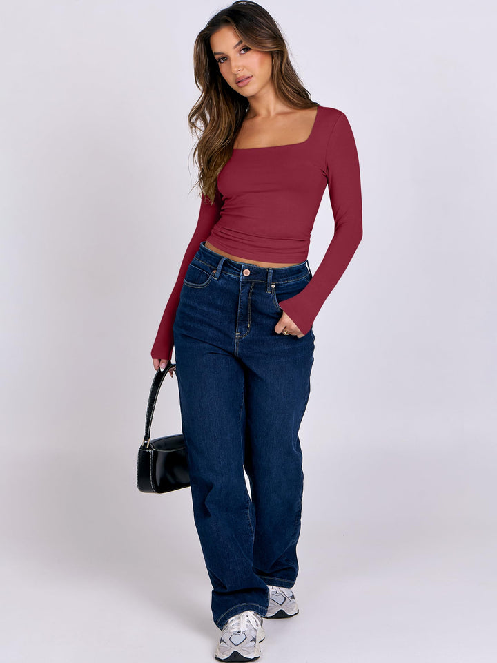 ANRABESS Women's Double Lined Square Neck Crop Top