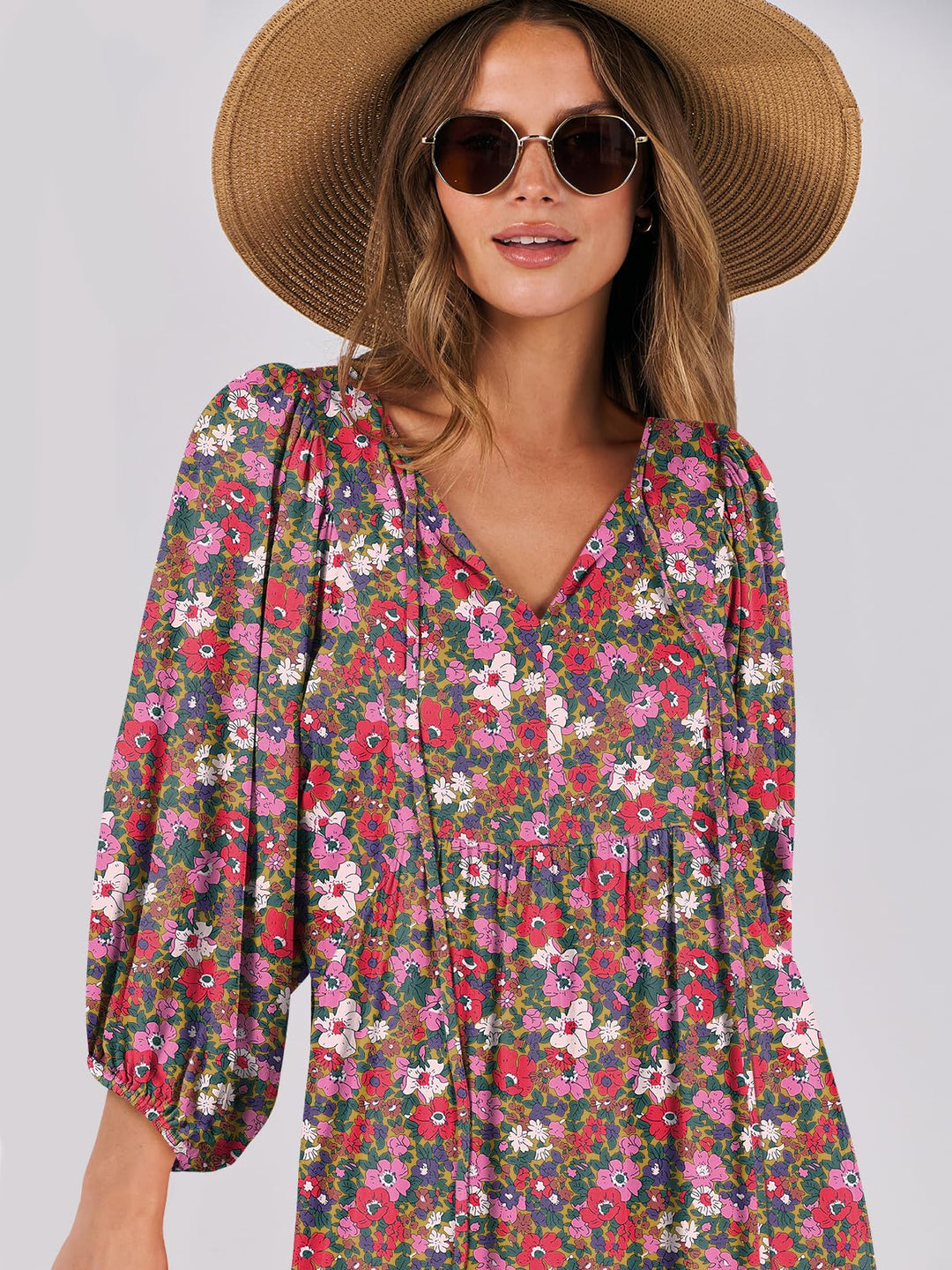 ANRABESS Women's Boho Floral V-Neck Maxi Dress