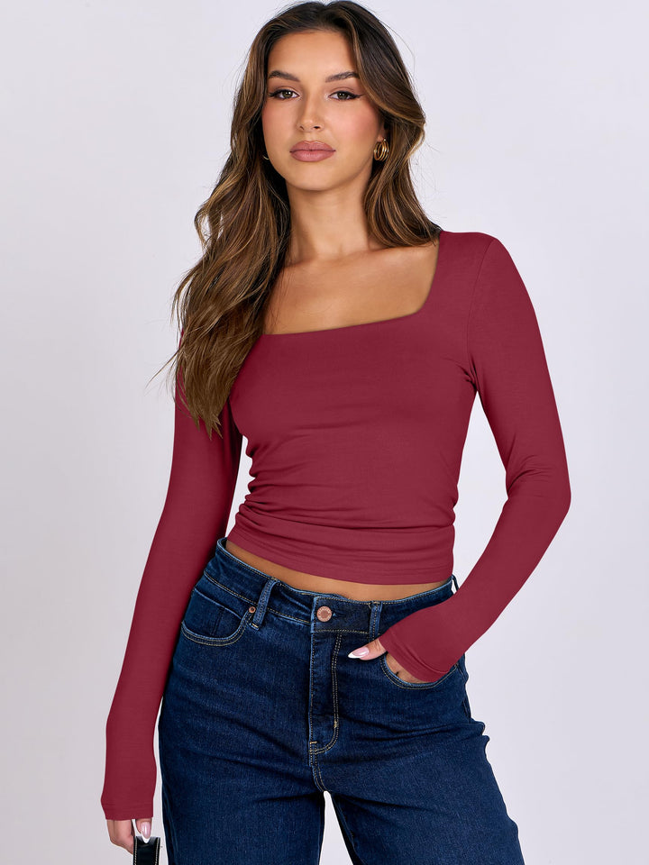 ANRABESS Women's Double Lined Square Neck Crop Top
