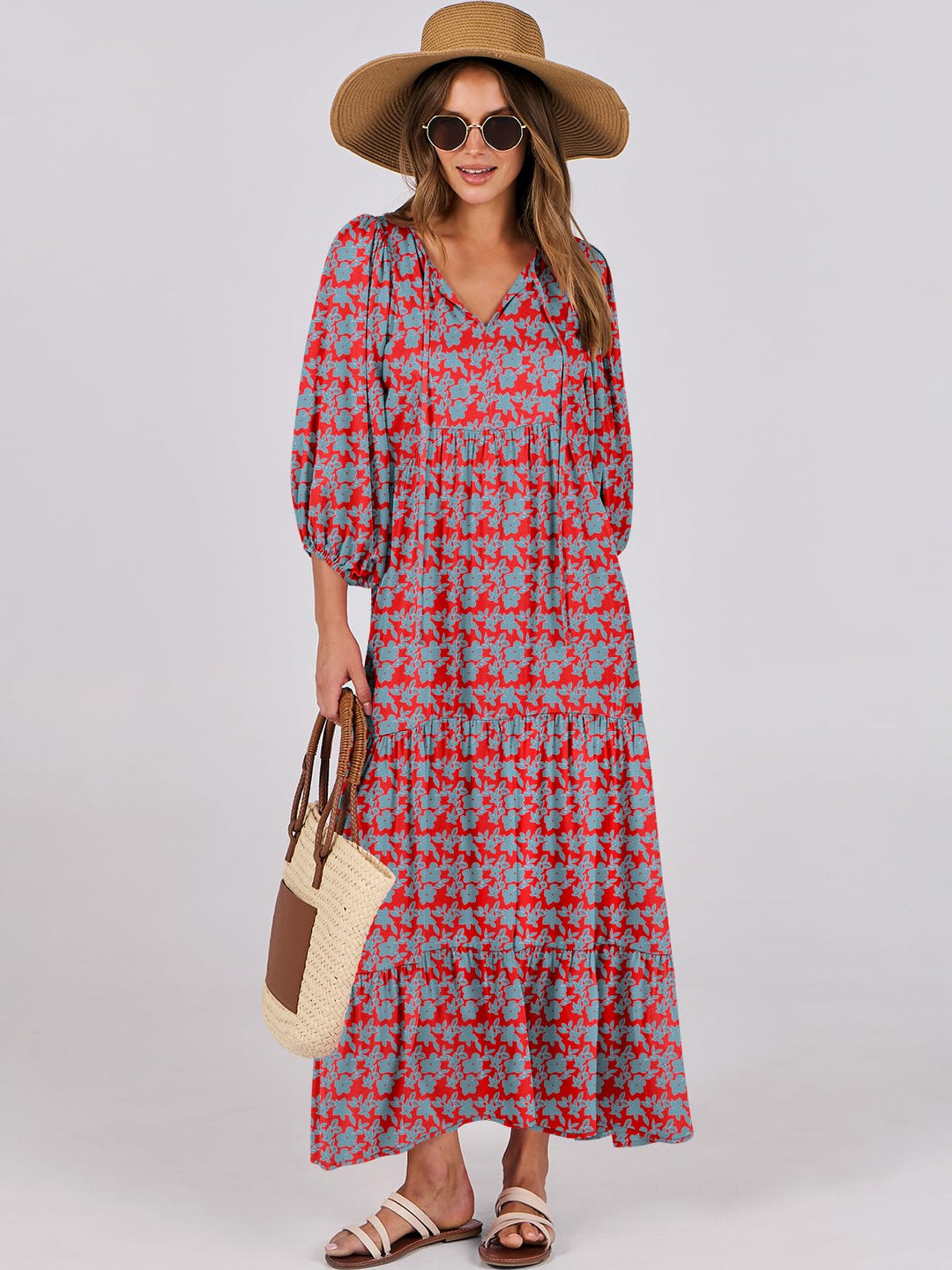 ANRABESS Women's Boho Floral V-Neck Maxi Dress