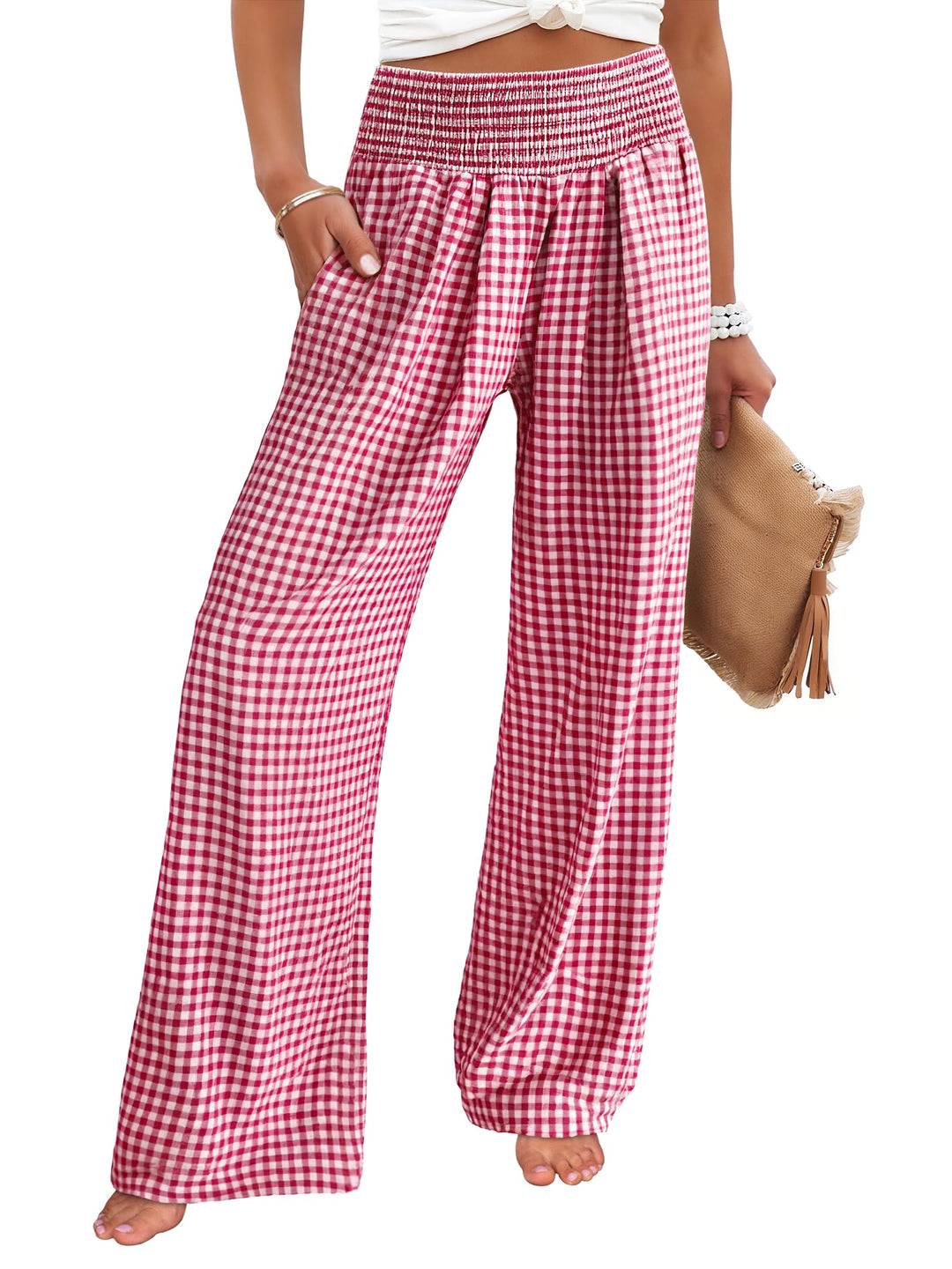 ANRABESS High Waisted Gingham Lounge Pajama Pants