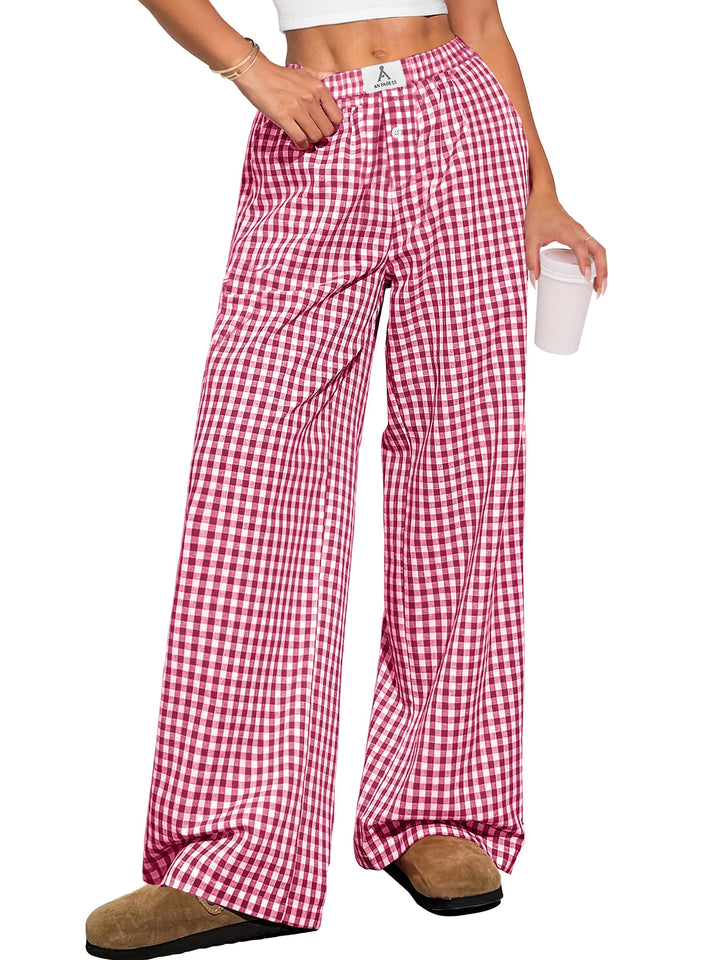 ANRABESS Women's Gingham Striped Lounge Pants with Pockets