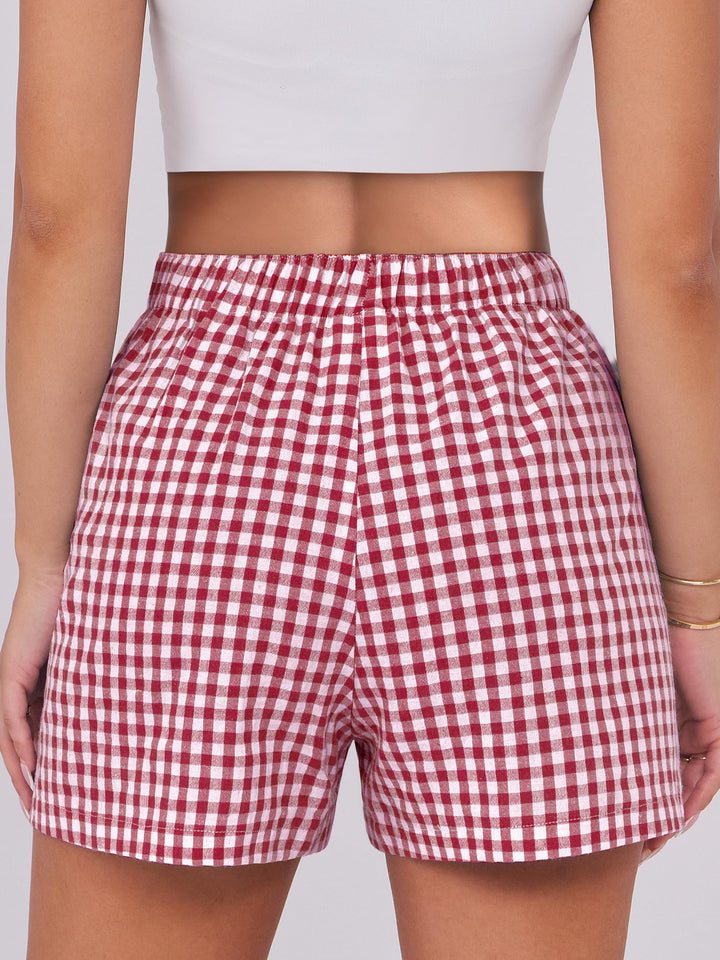 ANRABESS Womens Ruffle Boxer Shorts Gingham Elastic Waist Summer Casual Lounge Sleep Pajama Shorts Lightweight Loose Beach Bottoms with Pockets