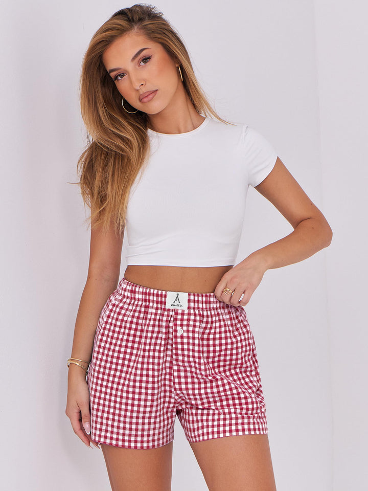 ANRABESS Womens Ruffle Boxer Shorts Gingham Elastic Waist Summer Casual Lounge Sleep Pajama Shorts Lightweight Loose Beach Bottoms with Pockets