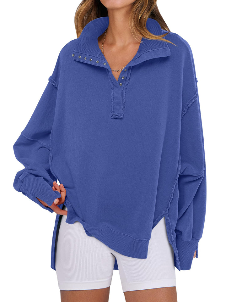 ANRABESS Women's Oversized Button-Up Henley Sweatshirt