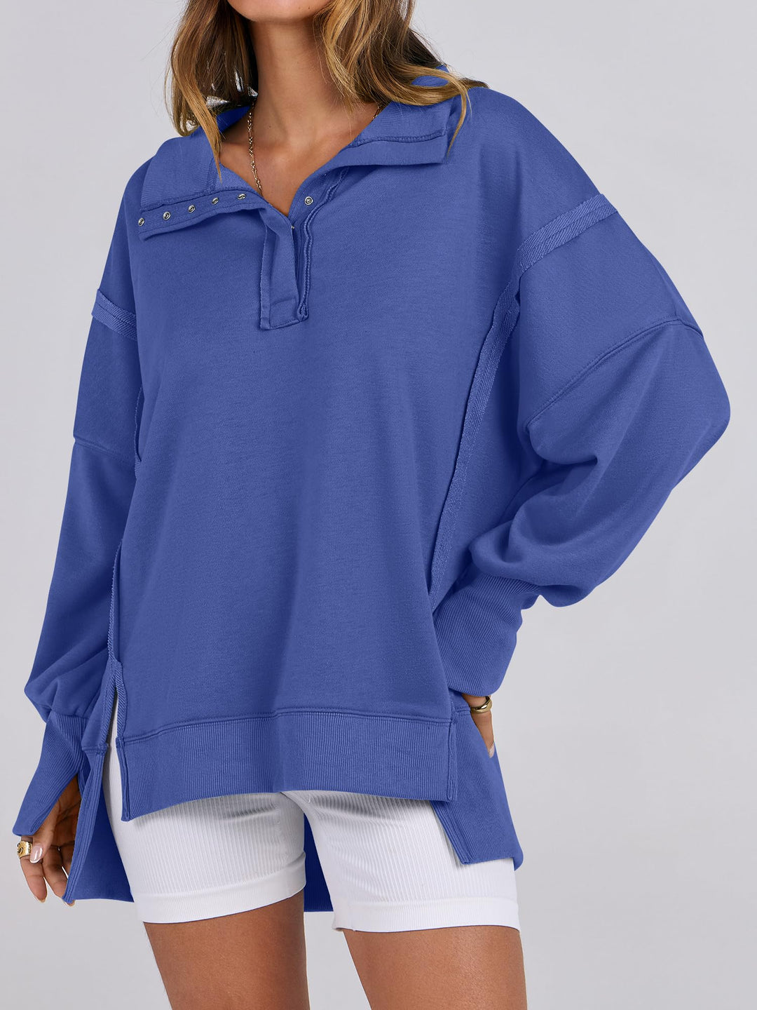 ANRABESS Women's Oversized Button-Up Henley Sweatshirt