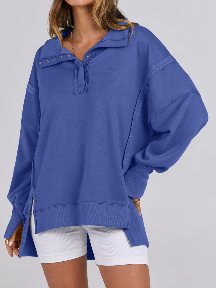 ANRABESS Women's Oversized Button-Up Henley Sweatshirt
