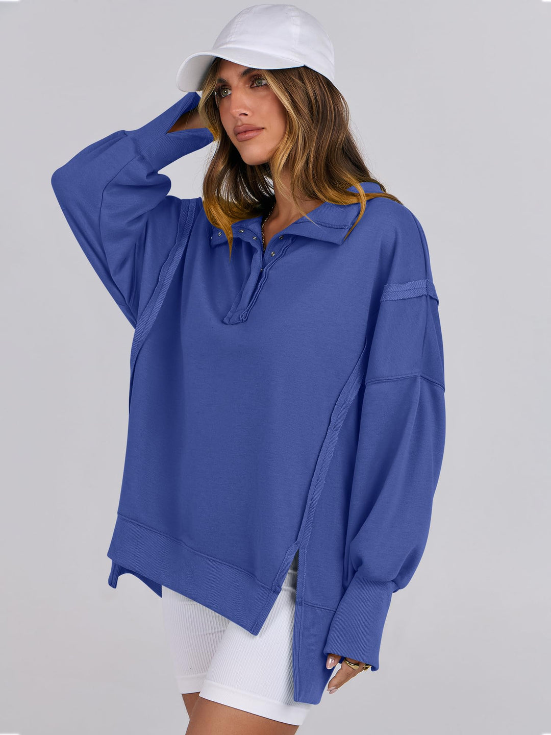ANRABESS Women's Oversized Button-Up Henley Sweatshirt
