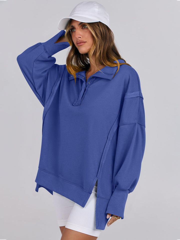ANRABESS Women's Oversized Button-Up Henley Sweatshirt