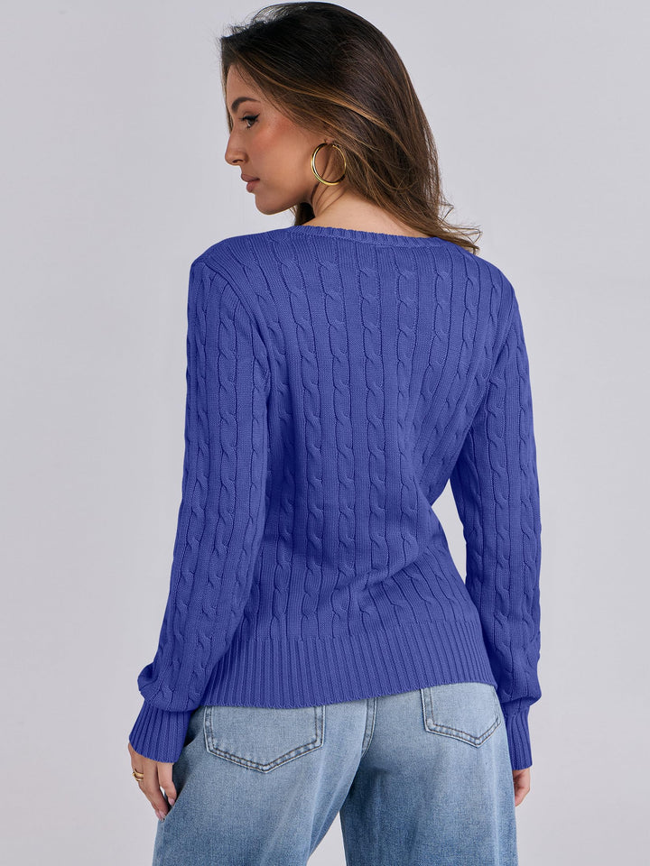 ANRABESS Women's Cable Knit V-Neck Fitted Sweater
