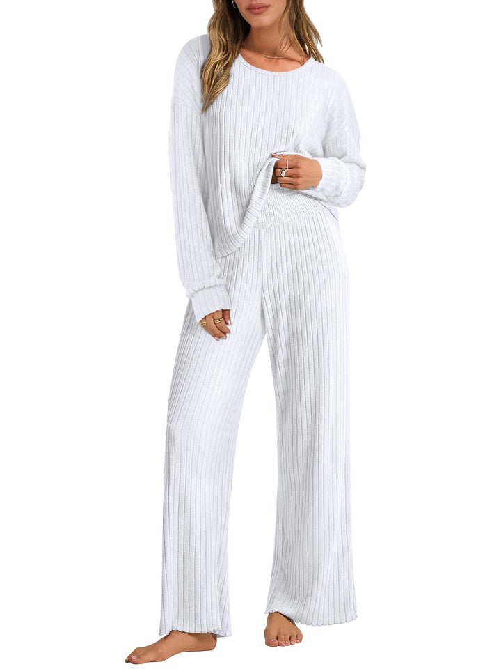 ANRABESS Women 2 Piece Lounge Pajamas Sets Casual Ribbed Knit Long Sleeve Top Pants Matching Set 2026 Fall Outfits Clothes