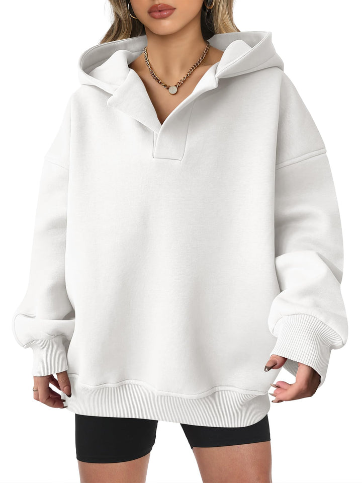 ANRABESS Women's Oversized V-Neck Fleece Hoodie
