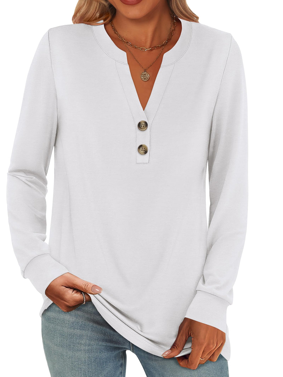 ANRABESS Women's Henley Long Sleeve Business Casual Top