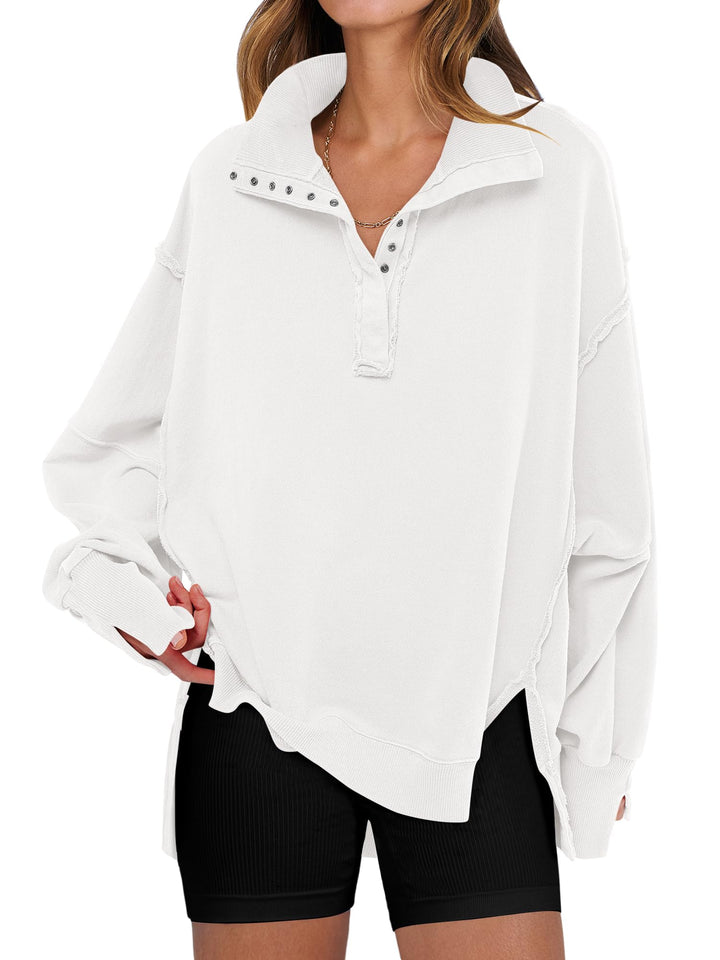 ANRABESS Women's Oversized Button-Up Henley Sweatshirt