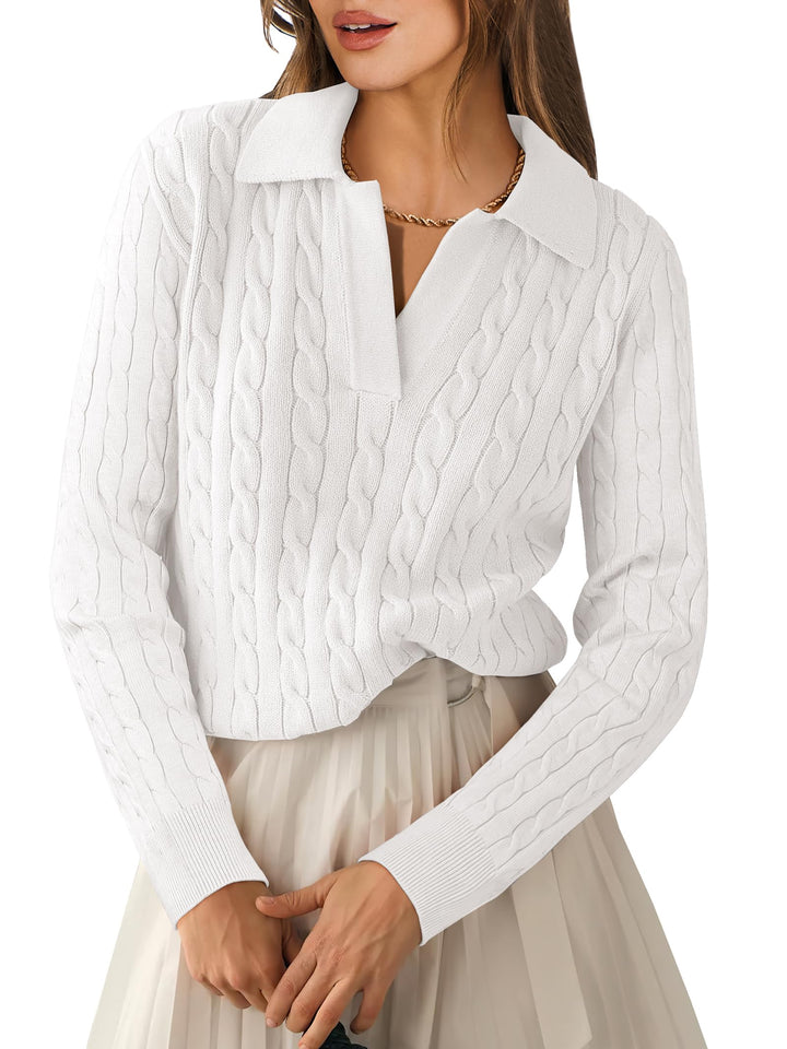 ANRABESS Women's Cable Knit V-Neck Long Sleeve Sweater