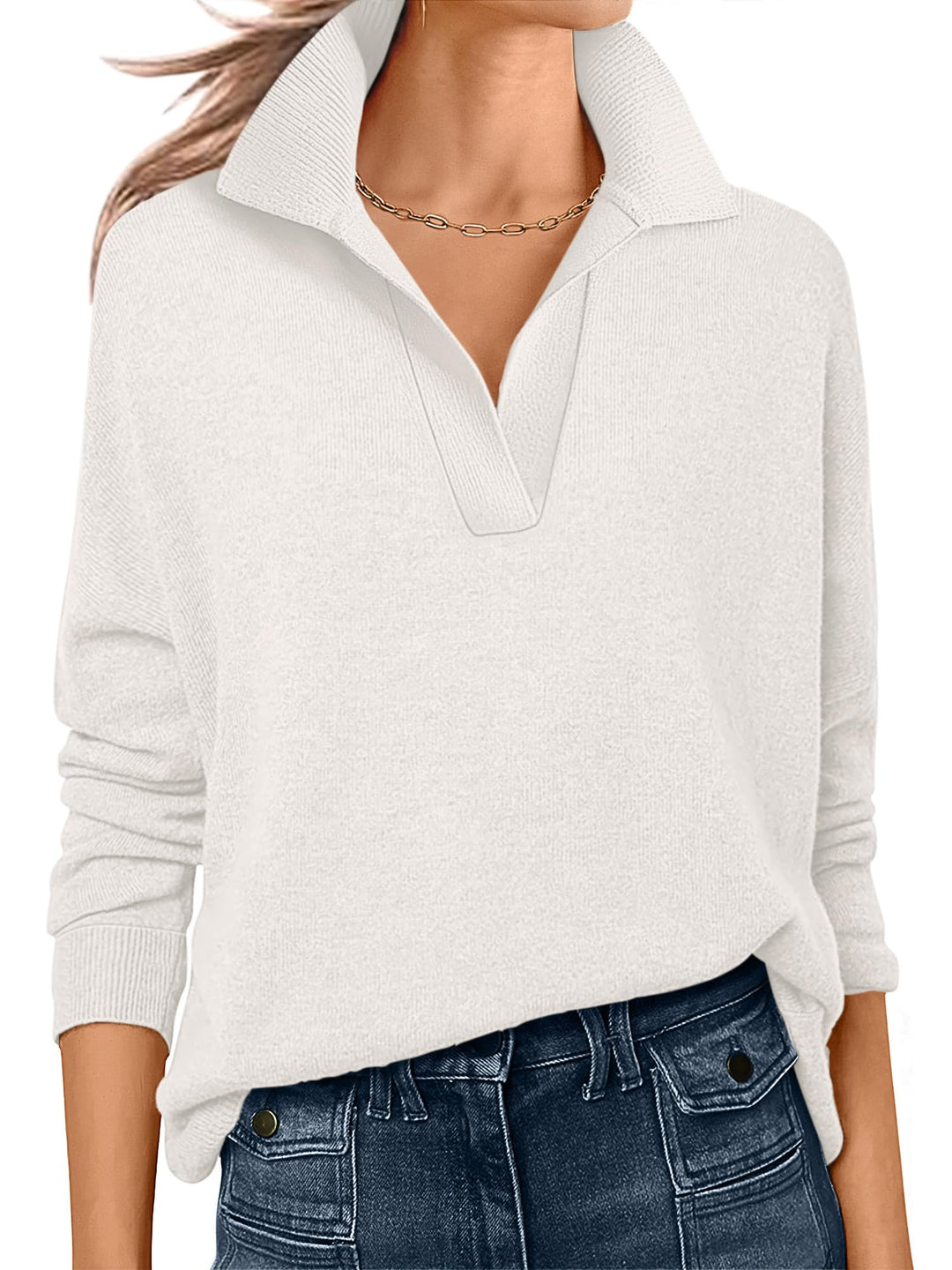ANRABESS Women's Lightweight Polo V-Neck Knit Sweater