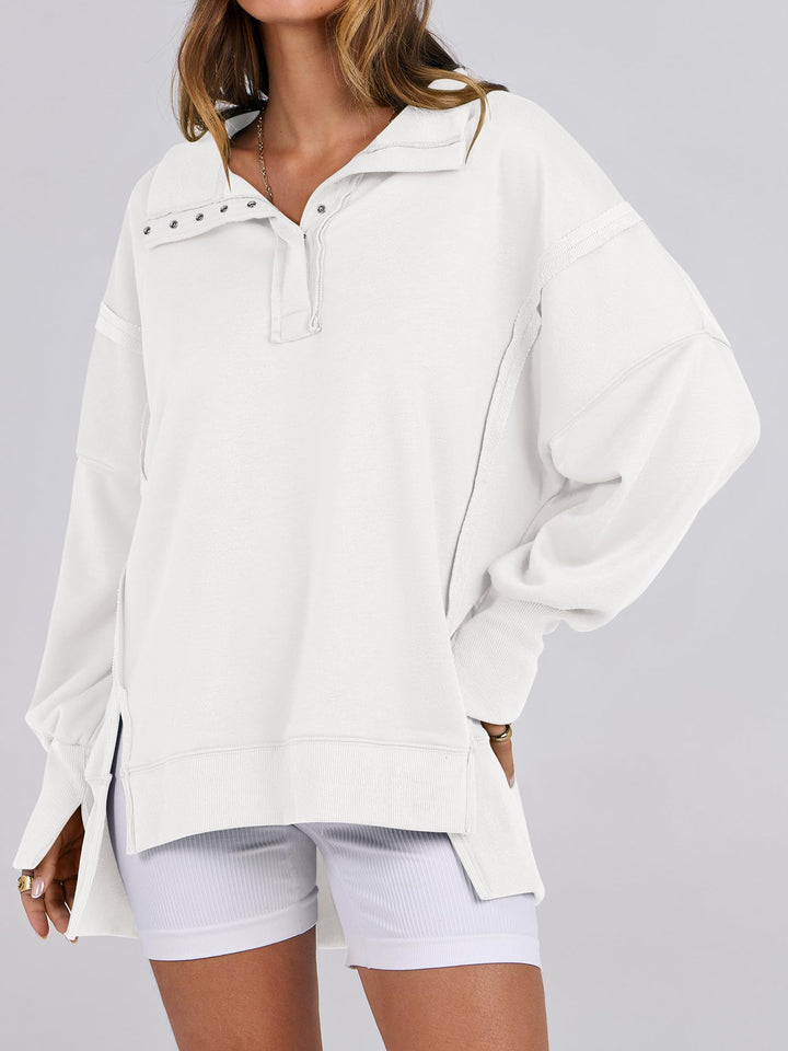 ANRABESS Women's Oversized Button-Up Henley Sweatshirt