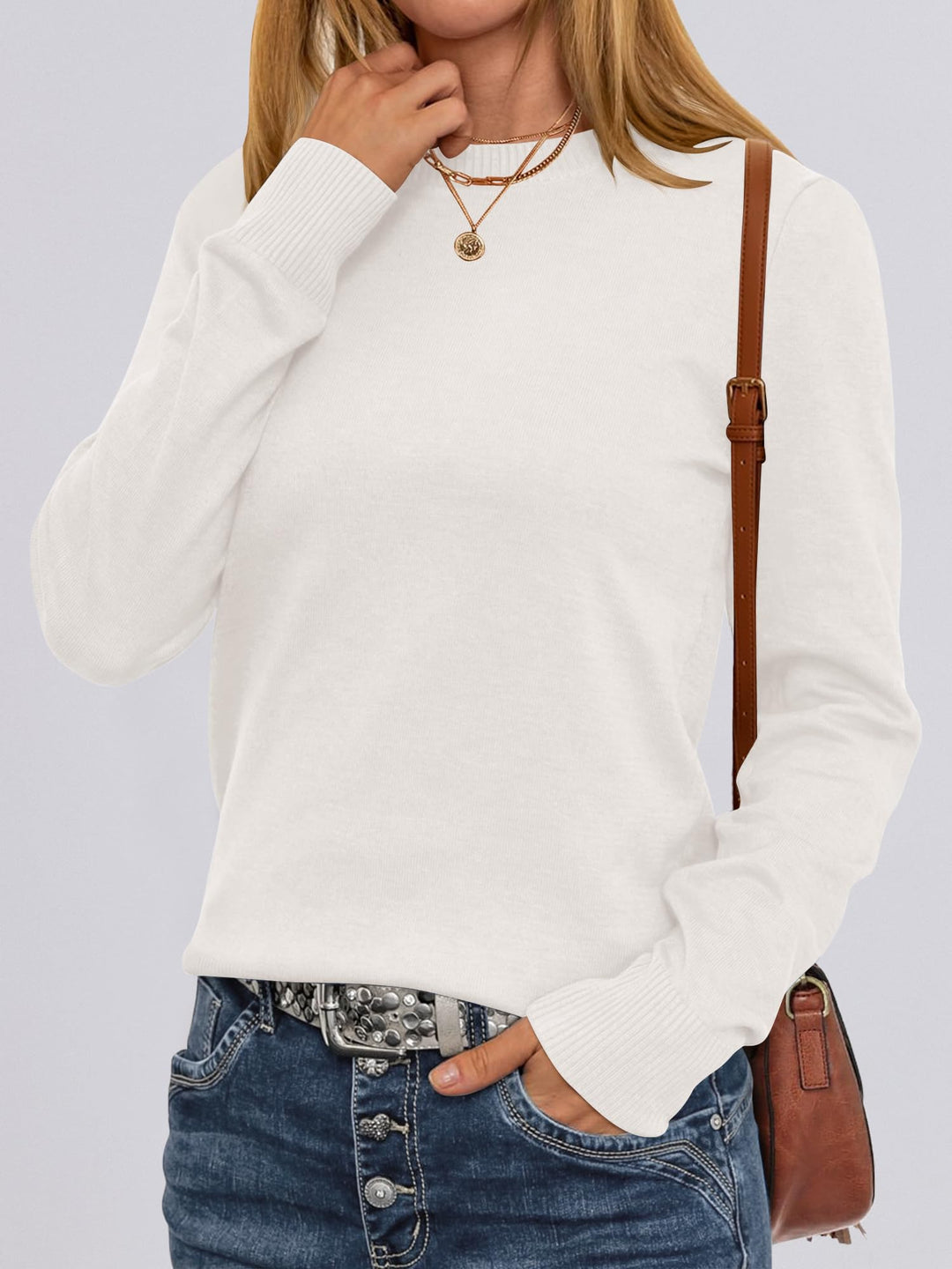 ANRABESS Women's Lightweight Crewneck Loose Sweater