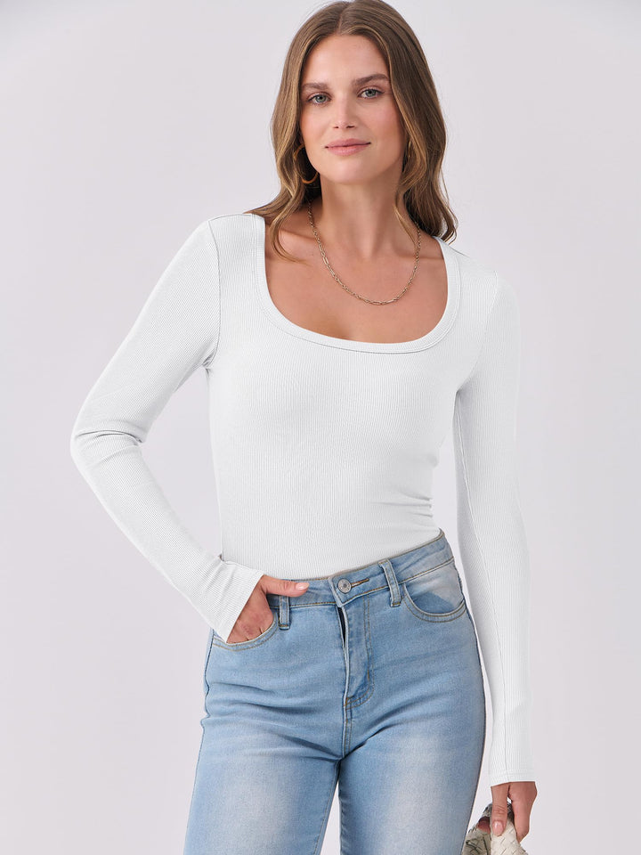 ANRABESS Long Sleeve Shirts for Women Ribbed Knit Slim Fitted Casual Tops Scoop Neck Basic Tee Spring Fall Fashion Clothes