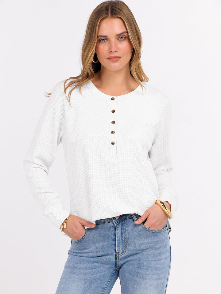 ANRABESS Long Sleeve Waffle Knit Shirts for Women Spring Fall Dressy Casual Button Up V Neck Henley Tops Loose Basic Tees Winter Clothes