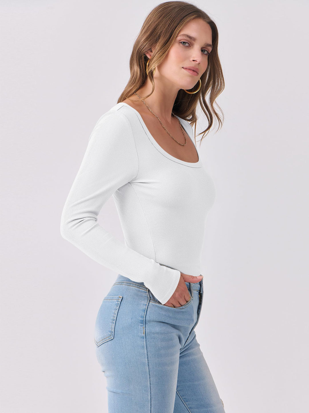 ANRABESS Long Sleeve Shirts for Women Ribbed Knit Slim Fitted Casual Tops Scoop Neck Basic Tee Spring Fall Fashion Clothes